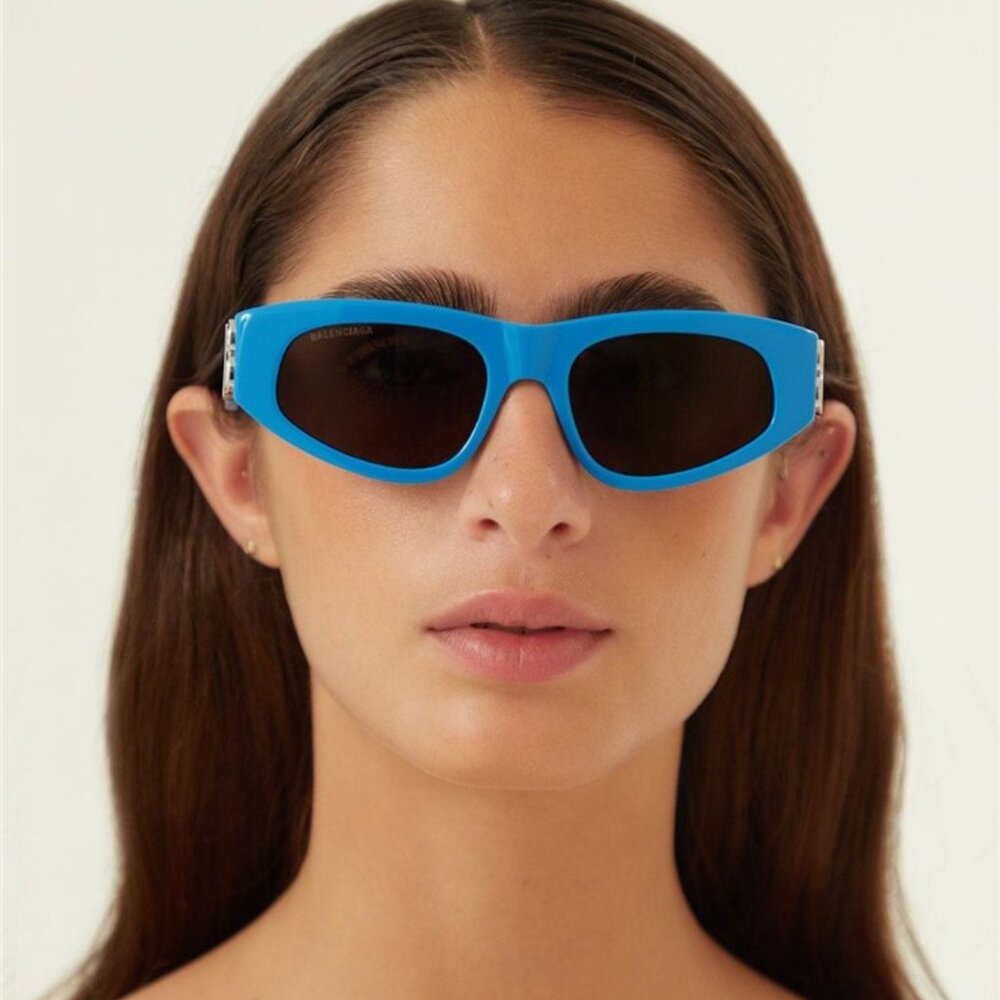 NEW BALENCIAGA BLUE AND SILVER CAT-EYE BB SUNGLASSES BB0095S 011 - Picture 4 of 6